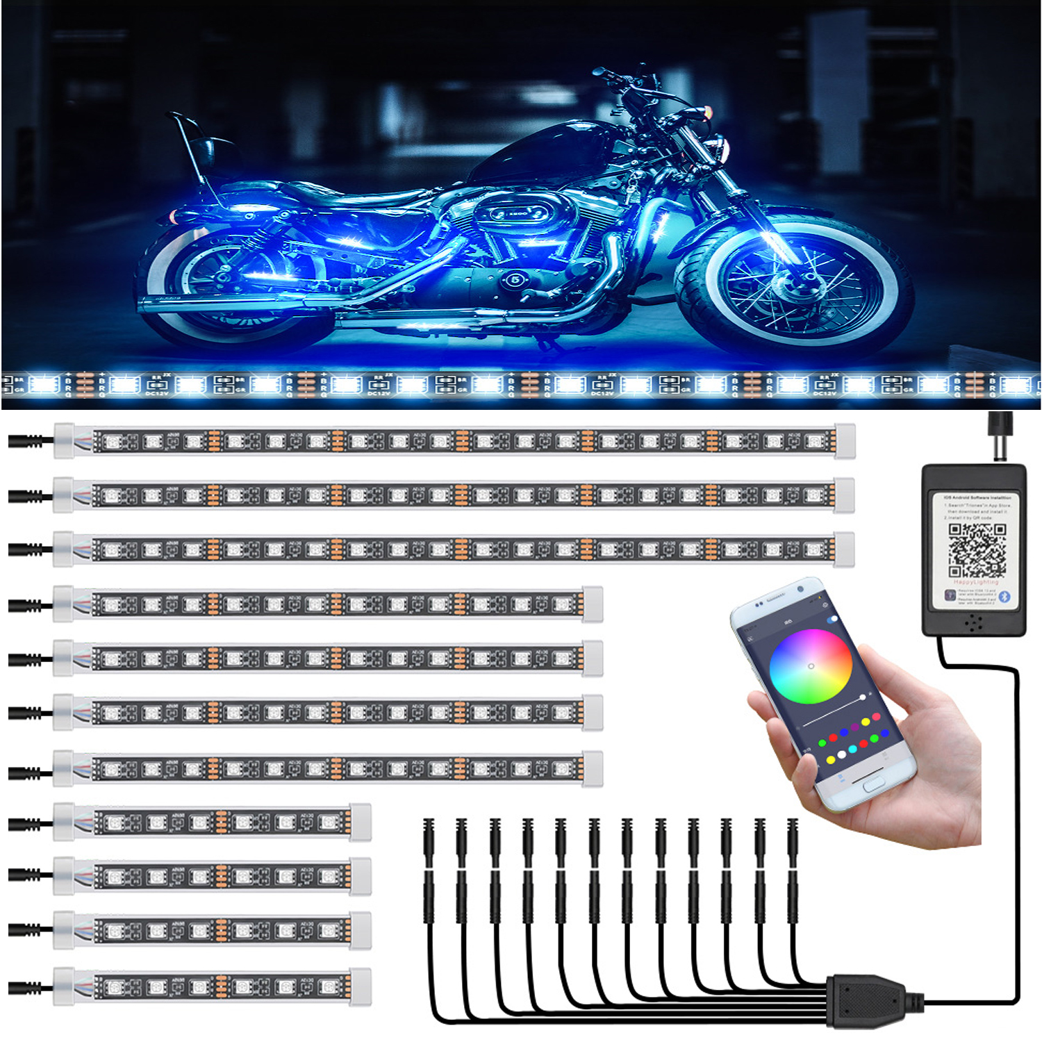 Rgb Hub Sync - 12 PCS Motorcycle LED Light kit,