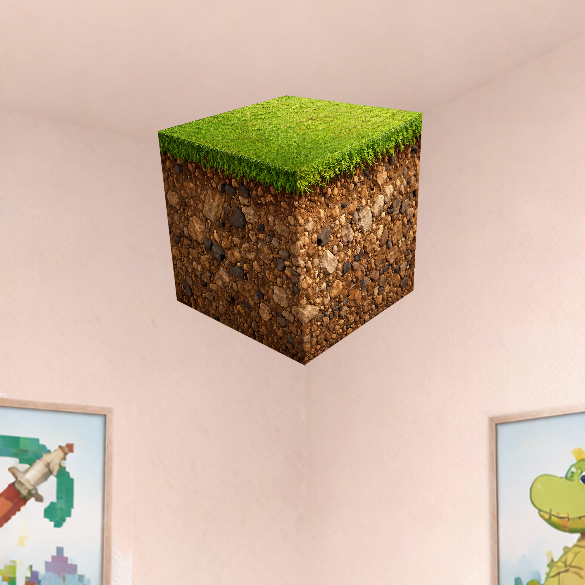 Gaming Accessories Bedroom - Realistic 3D Grass Cube Wall Decals,Pixel