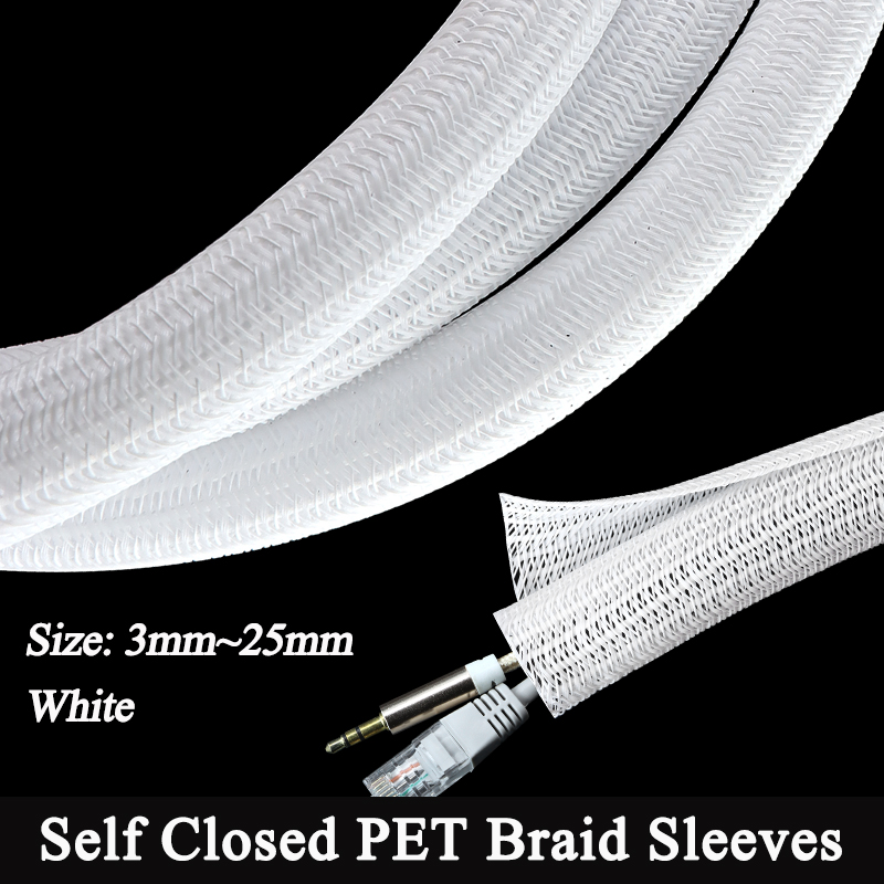 Cable Sleeve Braided - White Self-Closed Cable Sleeve PET Braid