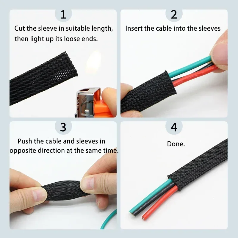 1~50m Black-Red Cross PET Brai - огляд і ціна Cable Sleeve Braided