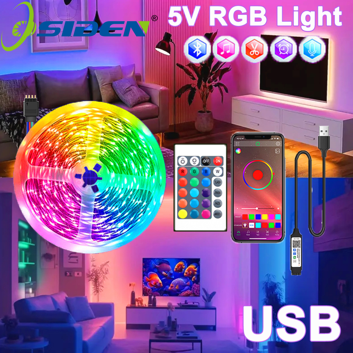 5V USB RGB Led Strip Lights Bl - огляд і ціна Gaming Accessories Bedroom