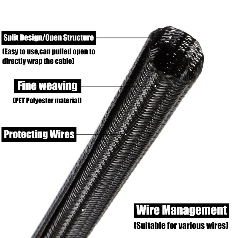 3/5/10m Black PET Braided Cabl - огляд і ціна Cable Sleeve Braided