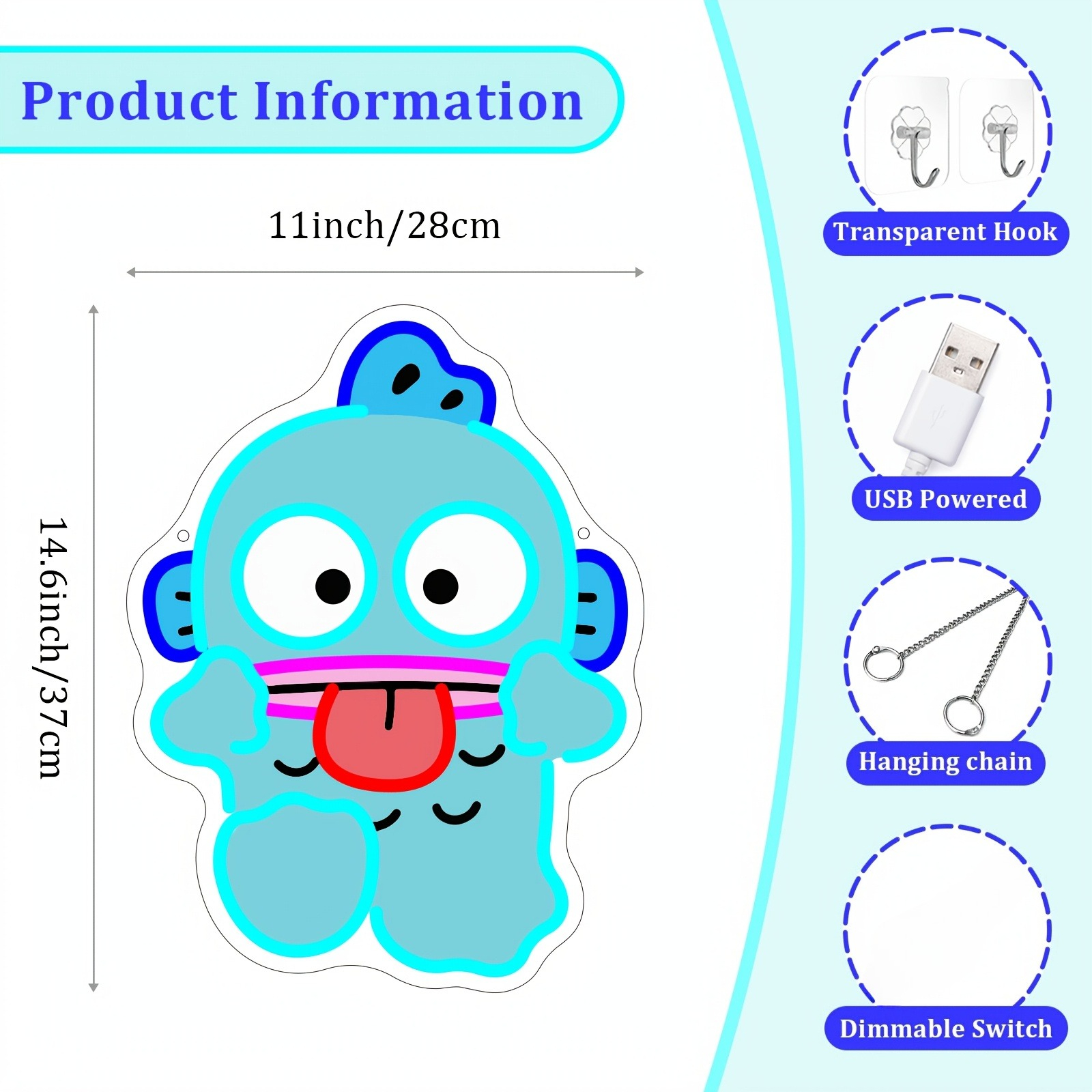 Cute Hangyodon Neon Sign USB L - огляд і ціна Gaming Accessories Bedroom