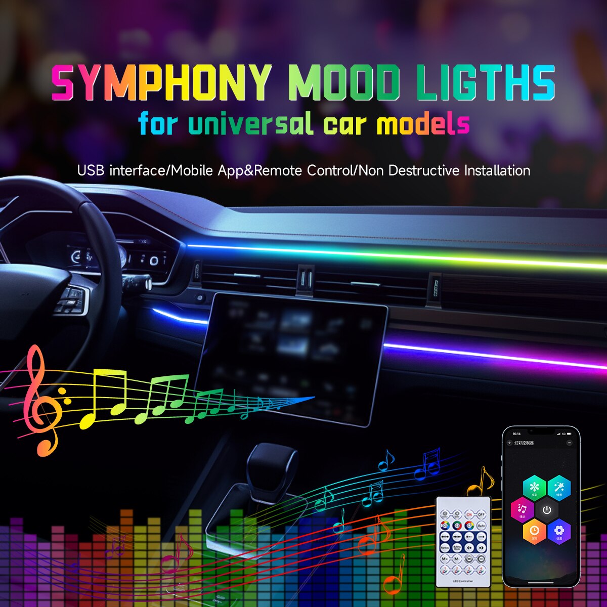 Car LED Ambient Light USB 64 C - огляд і ціна Rgb Hub Sync