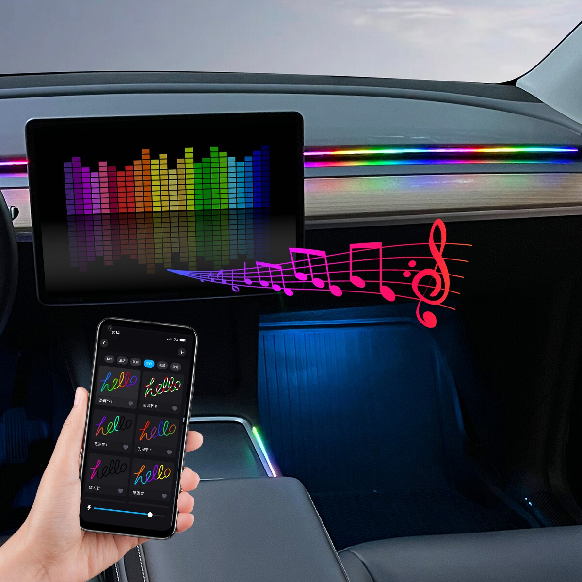 Car LED Ambient Light USB 64 C - огляд і ціна Rgb Hub Sync