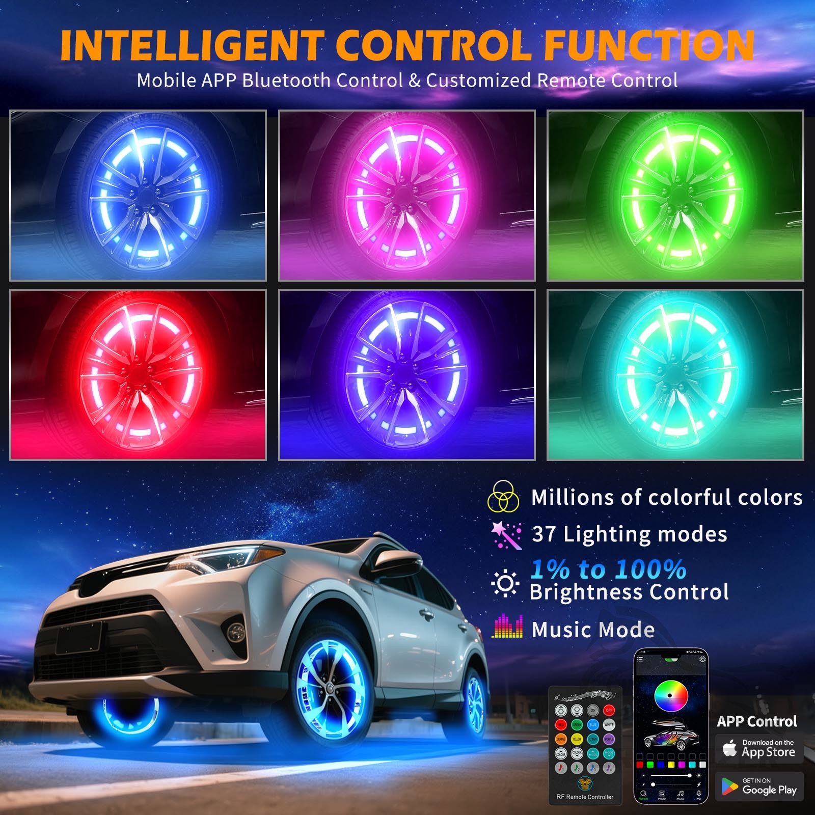 4Pcs Colorful Car Hub Lamp RGB - огляд і ціна Rgb Hub Sync