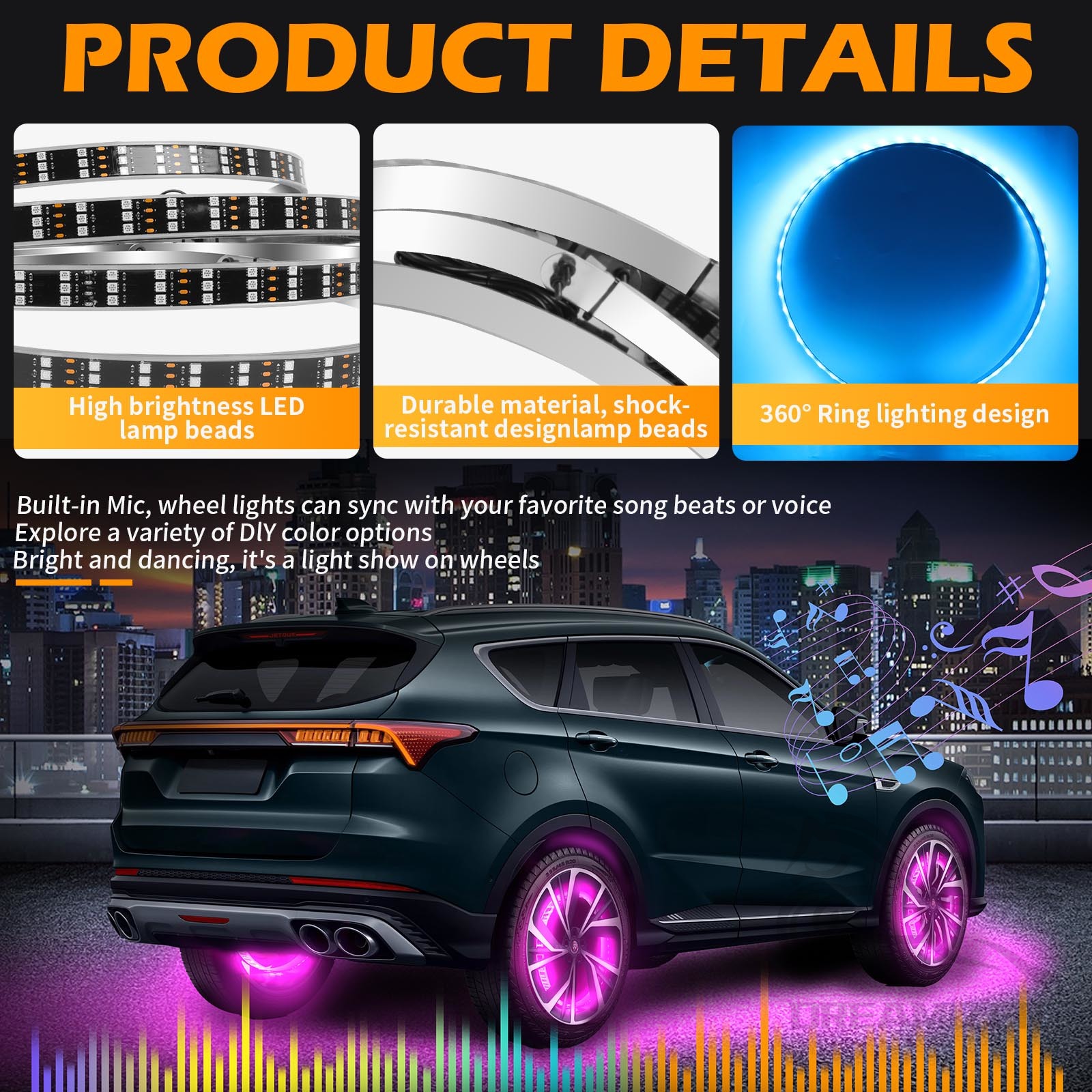 4Pcs Colorful Car Hub Lamp RGB - огляд і ціна Rgb Hub Sync