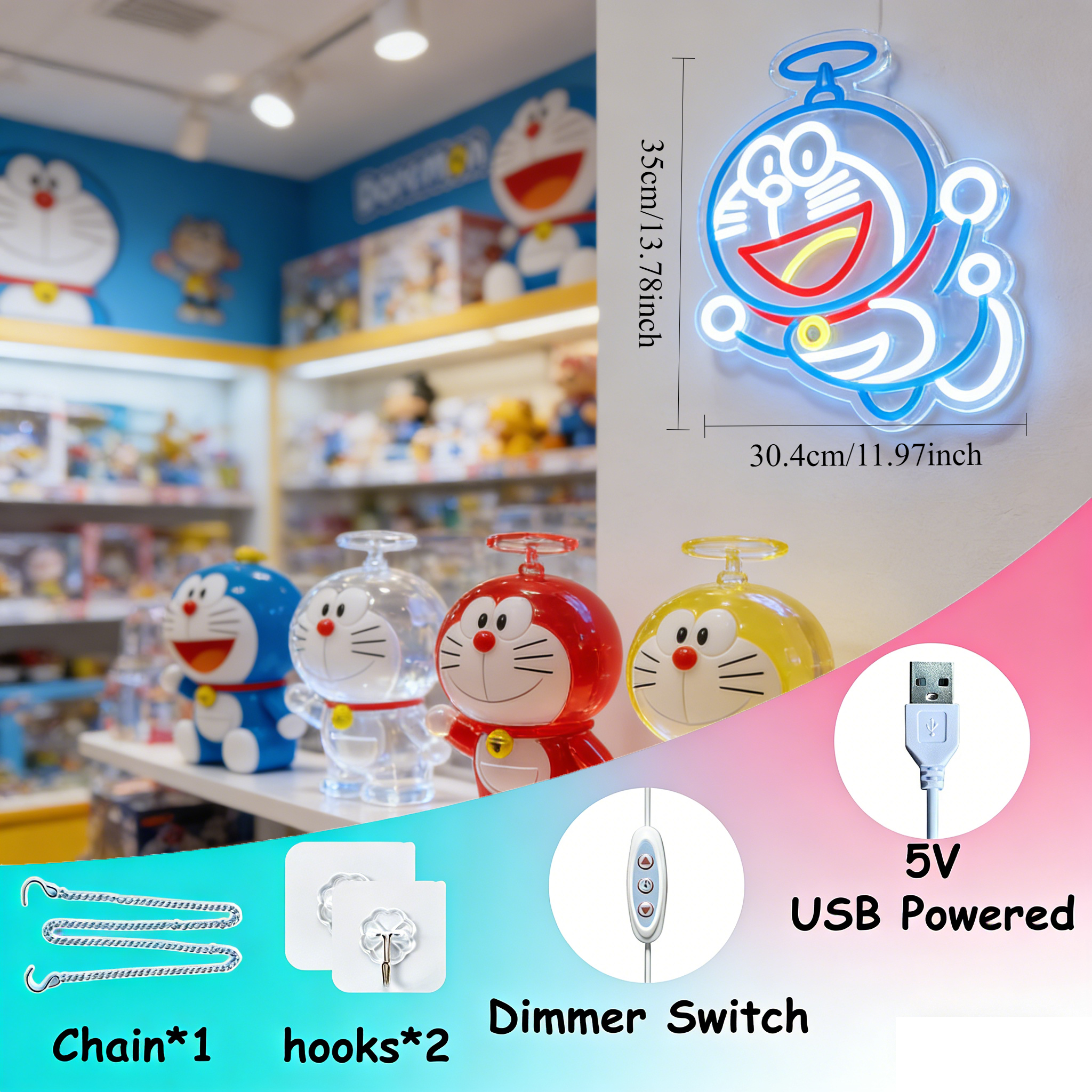Doraemon Neon Sign LED USB Dim - огляд і ціна Gaming Accessories Bedroom